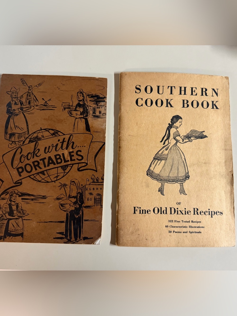 2 Vintage Cookbooks 1935 Southern Recipes + MCM Cook With Portables